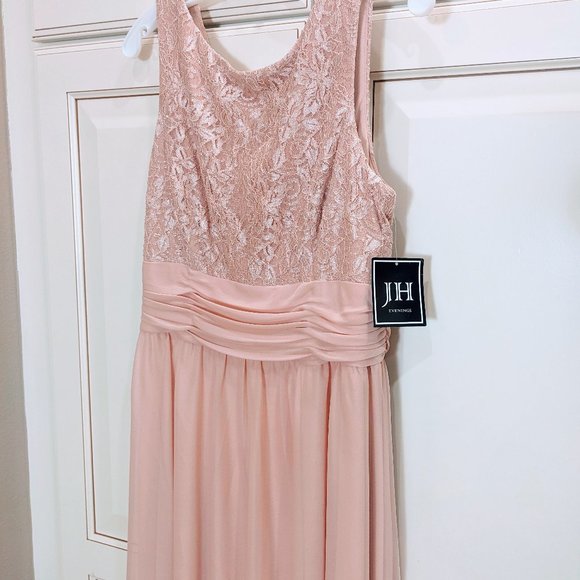 JH Evenings Floor Length Blush Pink Gown Size 12 Long Bridesmaid Prom Dress NWT - Picture 1 of 9